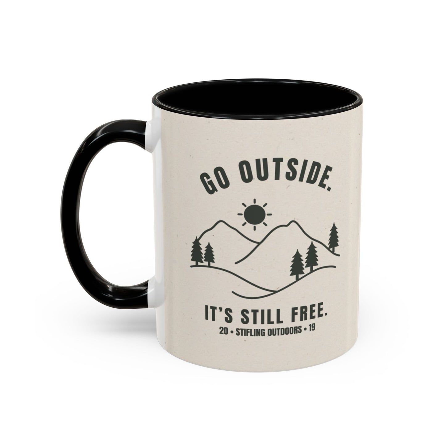 Mug- 'Go Outside. It's Still Free.' Mountain Silhouette Design
