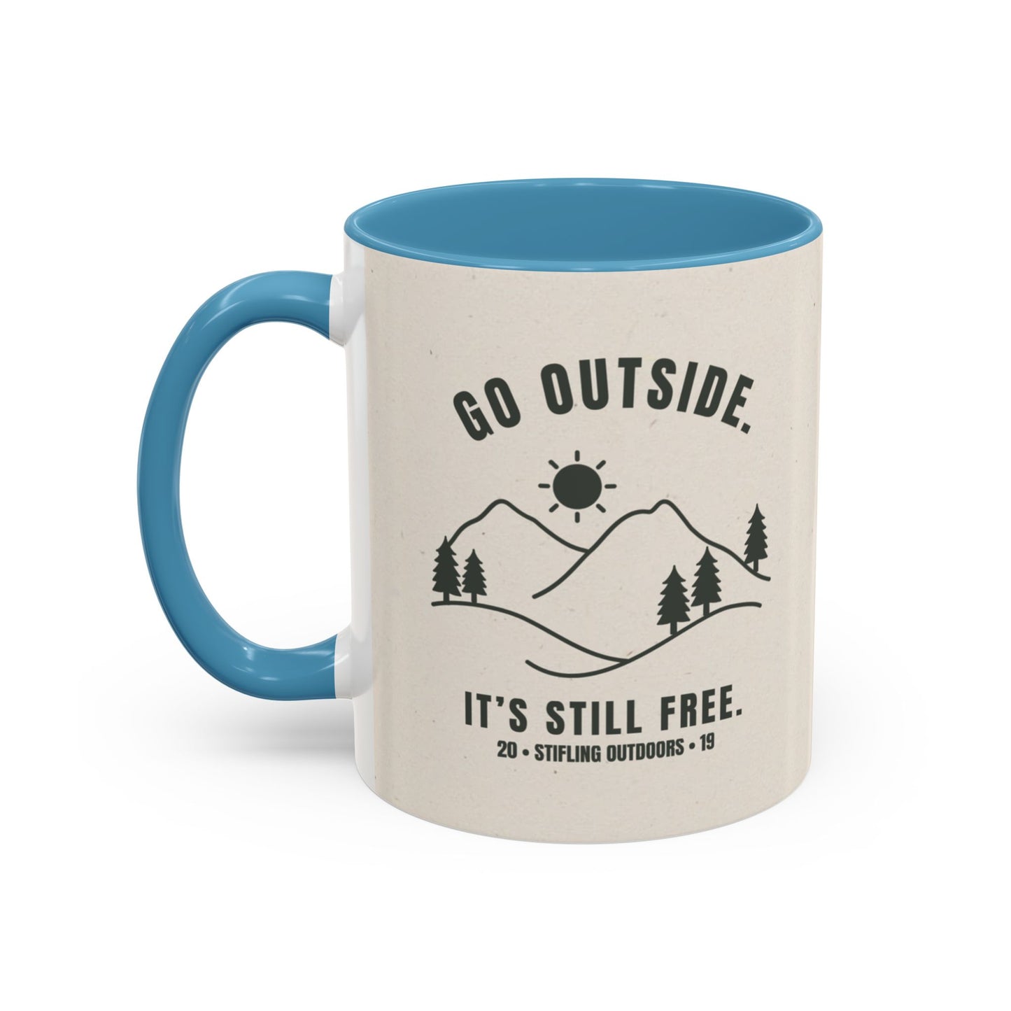 Mug- 'Go Outside. It's Still Free.' Mountain Silhouette Design
