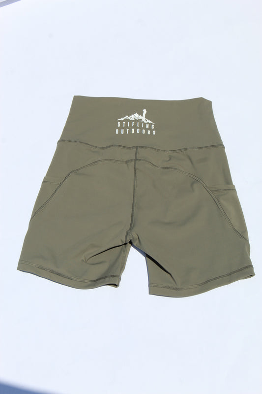 Womens Biker Shorts in Olive Grey
