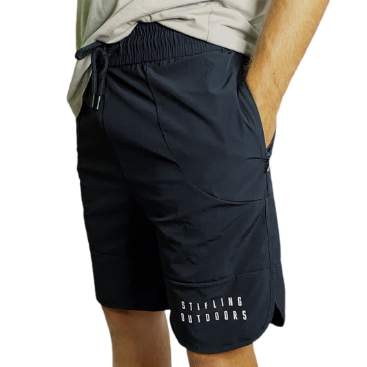 Men's black charcoal hiking shorts. 4 way stretch. Quick Drying. 